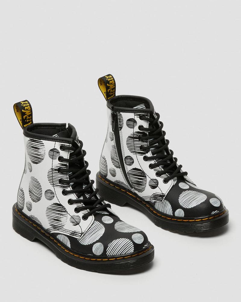 Black Kids' Dr Martens Junior 1460 Polka Dot Leather Lace Up Boots | CA 687WNB